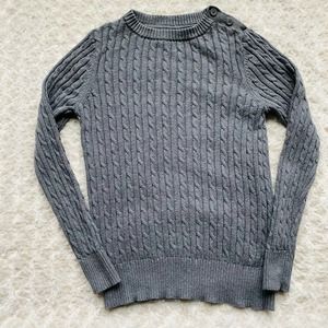 Kate Lord Cotton Cashmere Cableknit Crewneck w Buttons Grey Sweater Sz Medium